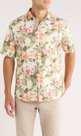 Tommy Bahama Coastal Ease Cali Grove Floral IslandZone Short Sleeve Button-Up Shirt in Cameo at Nordstrom, Size Xx-Large