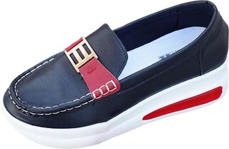 Generic Womens Loafers Comfortable Wedge Shoes Round Toe Thick Sole Stylish Non-Slip Versatile Casual Slip On Walking Shoe Work Office Shopping Dark Blue