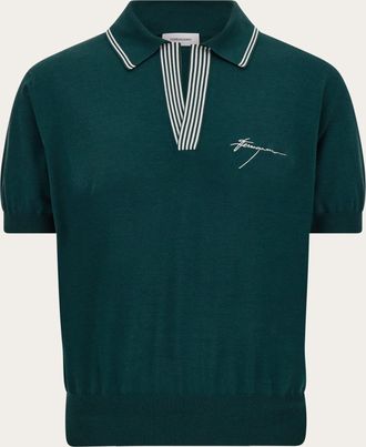Ferragamo Uomo Polo in misto seta Verde