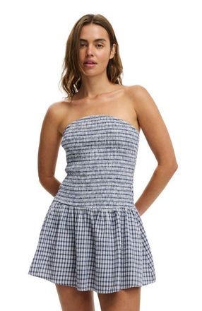 Cotton On Womens Shirred Tube Mini Dress in Harri Micro Check Indigo at Nordstrom, Size 10