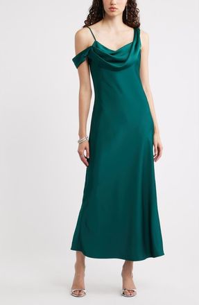Chelsea28 Off the Shoulder Satin Maxi Dress in Green Ponderosa at Nordstrom, Size Xx-Small