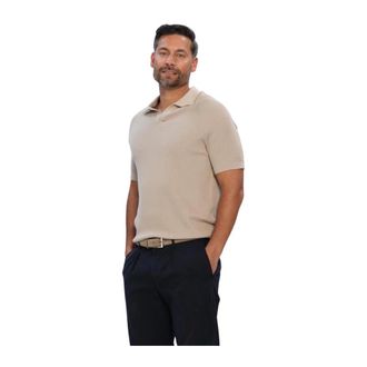 Profuomo Polo Open Collar Rib - Heren - Tops - Beige - Maat: XL Katoen