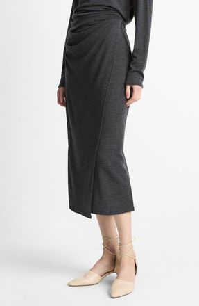 Vince Ruched Wool Blend Knit Midi Skirt in Dark Heather Grey at Nordstrom, Size Xx-Small
