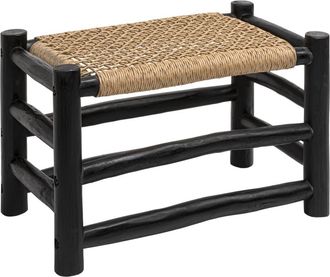 Jonathan Y Designs Chuck Coastal Bohemian Handcrafted Indoor/Outdoor Teak Wood Accent Stool with Woven Seat in Black at Nordstrom