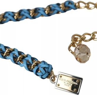 Dolce & Gabbana Womens Blue Braided Gold Brass Chain Waist Belt