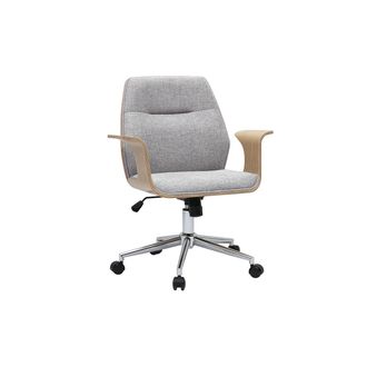 Miliboo Silla De Oficina Con Ruedas De Dise&ntilde;o En Tejido Efecto Terciopelo Texturizado Gris, Madera Clara Y Acero Cromado Rufin