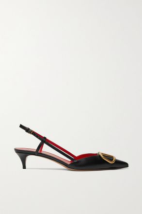 Valentino Garavani Décolleté Slingback In Pelle Con Decorazione Valentino Garavani Go Logo 40 - Nero