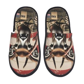Generic Patriotic Deer Soldier Salute Men Women House Shoes Non-Slip Shoes Fuzzy Sliders For Indoor Outdoor Bedroom L