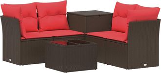 vidaXL Juego De Sof&aacute; 6 Uds. Marr&oacute;n Y Rojo Rat&aacute;n Sint&eacute;tico Y Acero Vidaxl