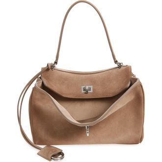 Balenciaga Rodeo Waxed Suede Top Handle Bag in Sesame at Nordstrom