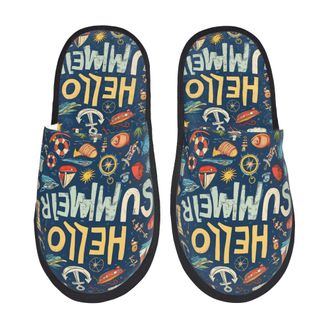 Generic Plush Slippers Marine Nautical Cozy Camping Slippers Reusable Anti-Slide Slipper For Winter Home Guest Room M