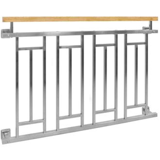 ECD Germany ECD Germany Ringhiera Balcone Francese 90x128 cm con 4 Riempimenti, Argento Lucido Effetto Legno, in Acciaio Inox, Parapetto Finestra Anticaduta