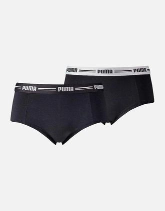 Puma Womens 2-Pack Striped Logo Mid-Rise Mini Shorts, Black - Size: XS