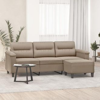 vidaXL Vidaxl - Sof&aacute; De 3 Plazas Y Taburete Tela Microfibra Gris Taupe 180 Cm
