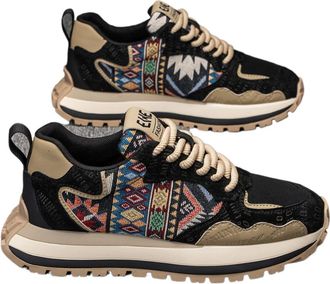 Generic Trend Fashion Printing Embroidery Sports Leisure Comfortable Thick Sole Heightening Mens Shoes, Black, 8.5-11.5