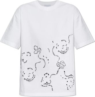 Ganni Broderie Anglaise T-shirt - Dames - T-shirts - Wit - XS - Katoen - Tops