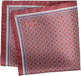 Eton Interlock Print Silk Twill Pocket Square in Medium Red at Nordstrom