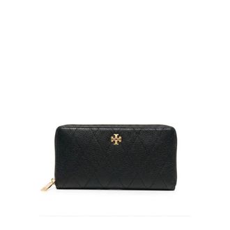 Tory Burch Kira Diamond Quilt Zip Wallet - Dames - Accessoires - Zwart - Maat: ONE Size Leer