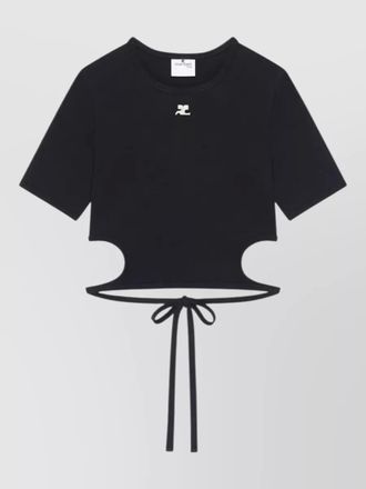 Courr&egrave;ges cropped contrast t-shirt featuring cut out ribbons