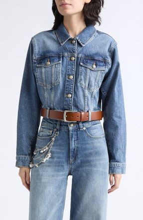 Cinq &agrave; Sept Graciel Belted Cropped Denim Jacket in Amberstone at Nordstrom, Size Xx-Small