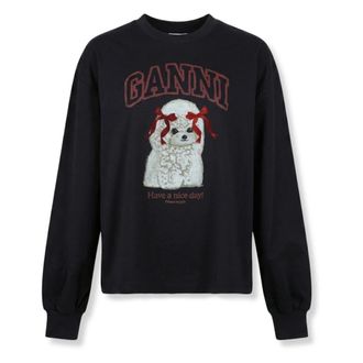 Ganni Hoodies & sweatvesten, Dames, Zwart, M, Katoen, Poodle Lange Mouw