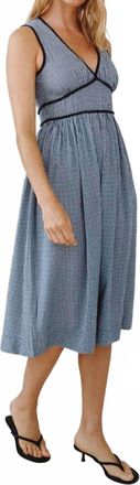 Bella Dahl Fit And Flare V-Neck Midi Dress In Navy Micro Gingham