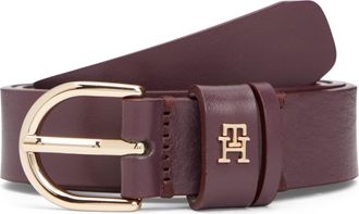 Tommy Hilfiger Lederg&uuml;rtel TOMMY HILFIGER ESSENTIAL EFFORTLESS 2.5 cm breit GOLD, Damen, Gr. 11,5, marzemino, Rindsleder, G&uuml;rtel Lederg&uuml;rtel, Logoemblem, weiche Hapt