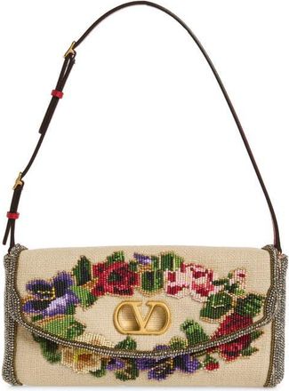Valentino Garavani Vain Soft Beaded Top Handle Bag in Multi Beige at Nordstrom