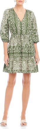 Fifteen Twenty Tasha Drawstring Waist Tiered Cotton Dress in Green Print at Nordstrom, Size X-Small
