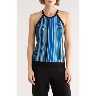 Elie Tahari Stripe Halter Neck Sleeveless Top in Blue Combo at Nordstrom Rack, Size X-Small