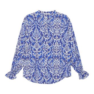 Maliparmi Blouses, female, Blue, Size: 2XL Ikat Ruffled Shirt