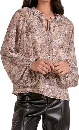 Elan Snake Print Blouse In Taupe