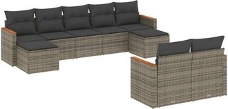 vidaXL Set De Muebles De Jard&iacute;n 9 Pzas Y Cojines Rat&aacute;n Sint&eacute;tico Gris Vidaxl