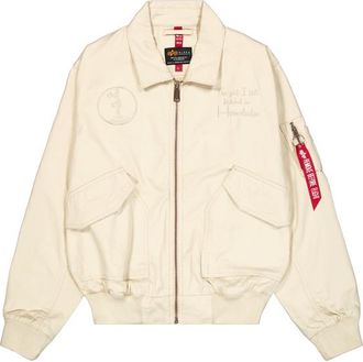 Alpha Industries Alpha Industries Mens CWU-45 Canvas Honolulu Light Bomber Jacket - White - Size X-Large