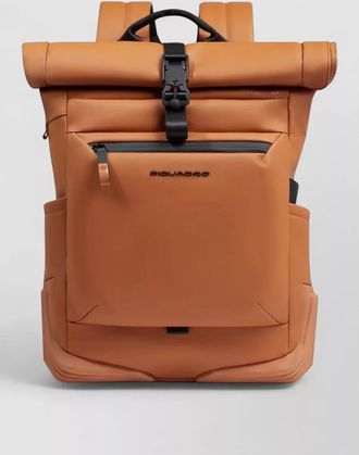 Piquadro roll top fabric backpack adjustable straps