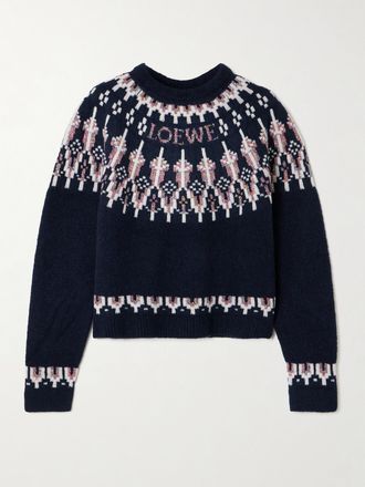 Loewe Pullover In Misto Lana Fair Isle Con Paillettes - Blu
