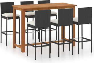 vidaXL Vidaxl - Conjunto De Bar Para Jard&iacute;n 7 Piezas Con Cojines Negro