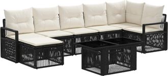 vidaXL Conjunto De Sof&aacute;s De Jard&iacute;n 8 Uds. Negro Y Blanco Crema Vidaxl