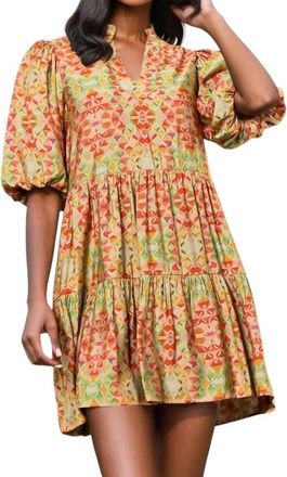 THML Clothing Lindsey Puff Sleeve Print Dress In Olive