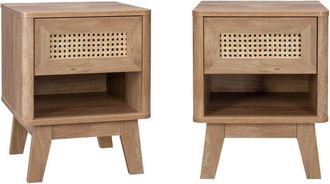Sweeek Mesita de noche efecto madera y caña, set de 2, natural