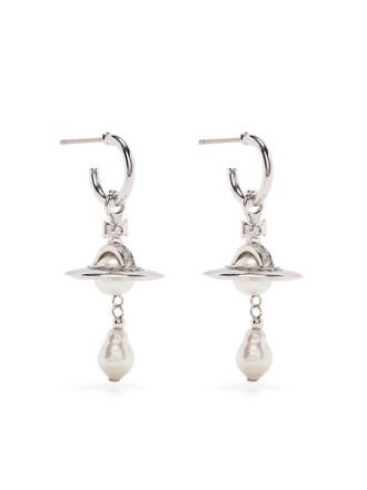 Vivienne Westwood Orb-Shaped Silver-Tone Hoop Earrings with Irregular Pearl Charm