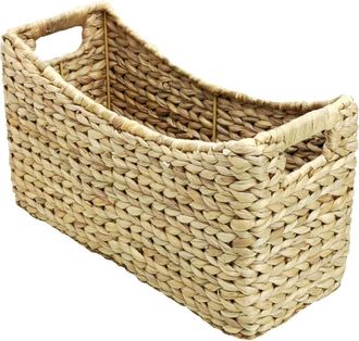 Relaxdays Relaxdays newspaper rack, water hyacinth, iron frame, HxWxD: 25 x 43 x 17 cm, woven basket with handles, natural