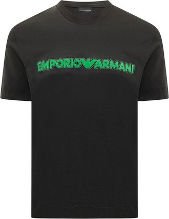 Emporio Armani Tops, Heren, Zwart, M, Katoen, Logo-gebrodeerd T-shirt