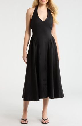 ASTR the Label Meana Halter Neck Cotton Blend Dress in Black at Nordstrom, Size X-Small