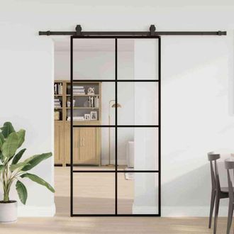 vidaXL Vidaxl - Puerta Corredera Set Herrajes Negra 102,5x205 Cm Esg Vidrio