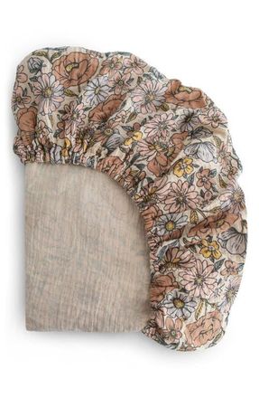 Mushie Extrasoft Cotton Muslin Crib Sheet in Retro Flowers at Nordstrom