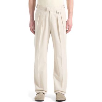 Mani&egrave;re De Voir Pierre Relaxed Fit Linen Pleated Tailored Trousers in Natural at Nordstrom, Size 36