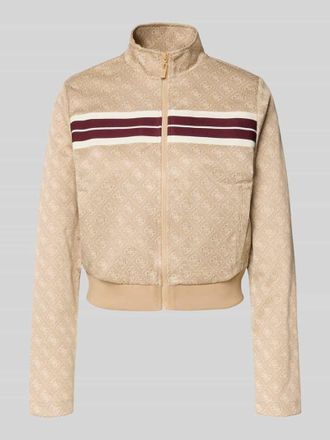 Guess Regular Fit Sweatjacke mit Allover-Logo-Print Modell Jacquard in Camel, Gr&ouml;&szlig;e XS