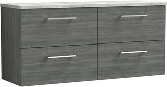 Nuie Nuie - Arno Wall Hung 4-Drawer Vanity Unit with Bellato Grey Worktop 1200mm Wide - Anthracite Woodgrain