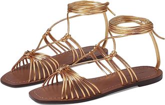 Loeffler Randall Romy Flat Sandals Womens Gold Leather Square Toe HTAT1634